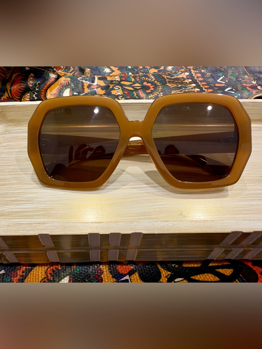Diff Glasses - Brown Oversized Hexagon Women's Sunglasses